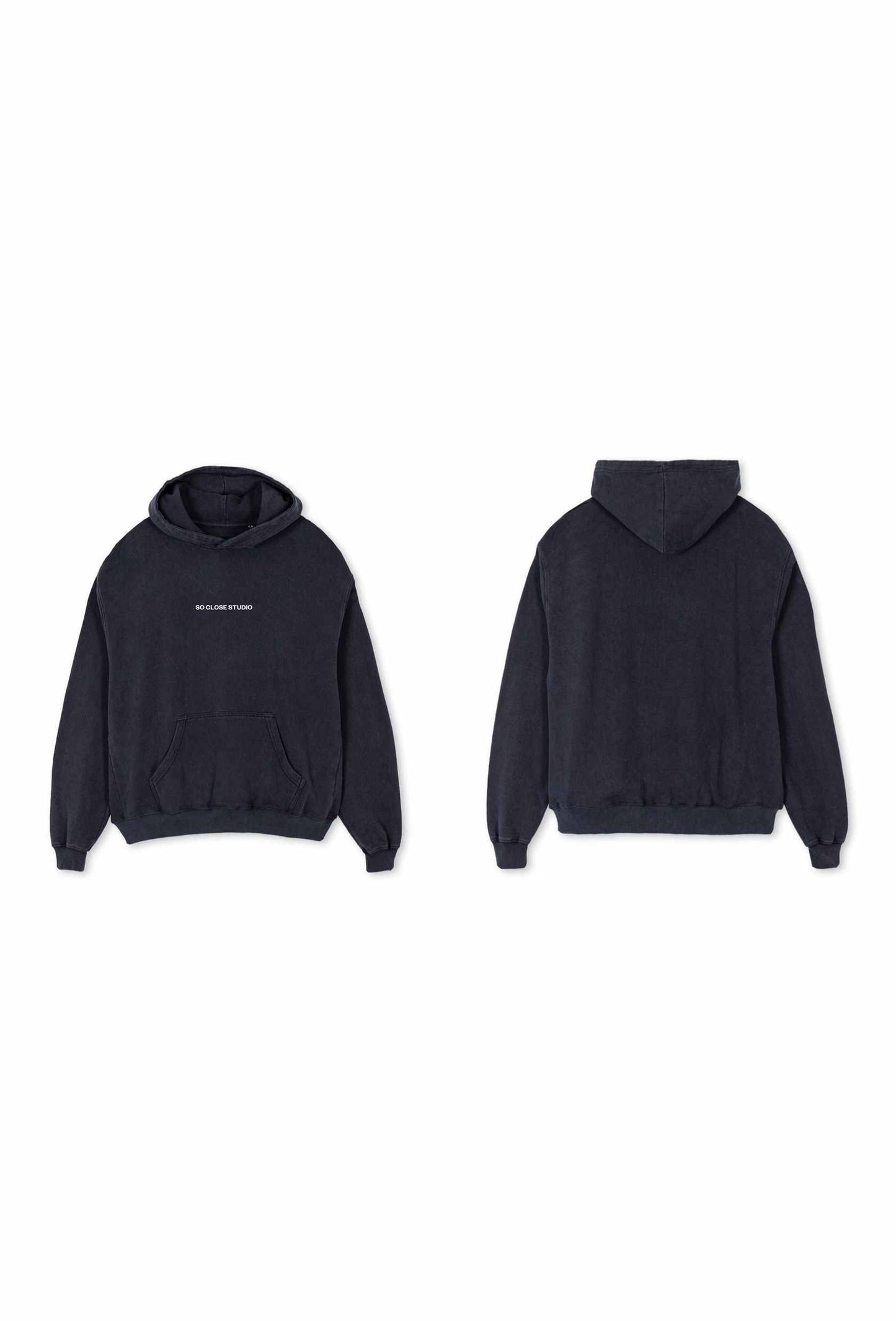 Heavyweight Washed gray hoodie - "So close studio"