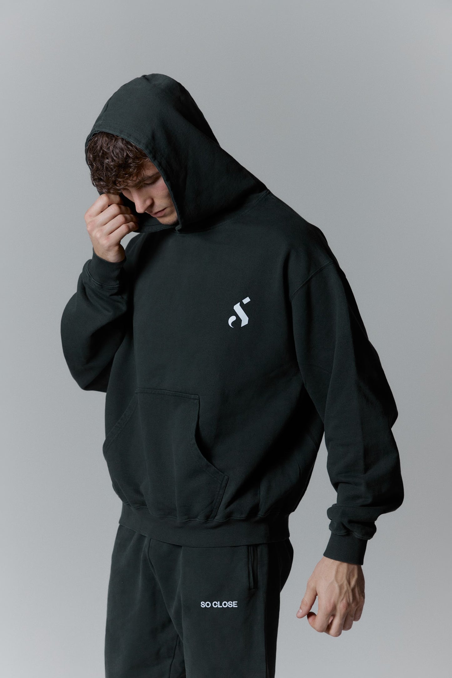 Heavyweight Washed gray hoodie - "So close studio"