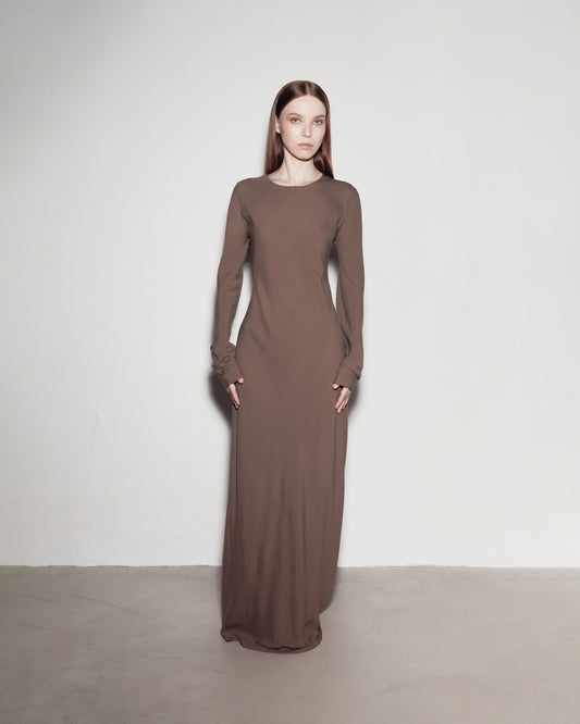 Long-sleeved dress. Brown