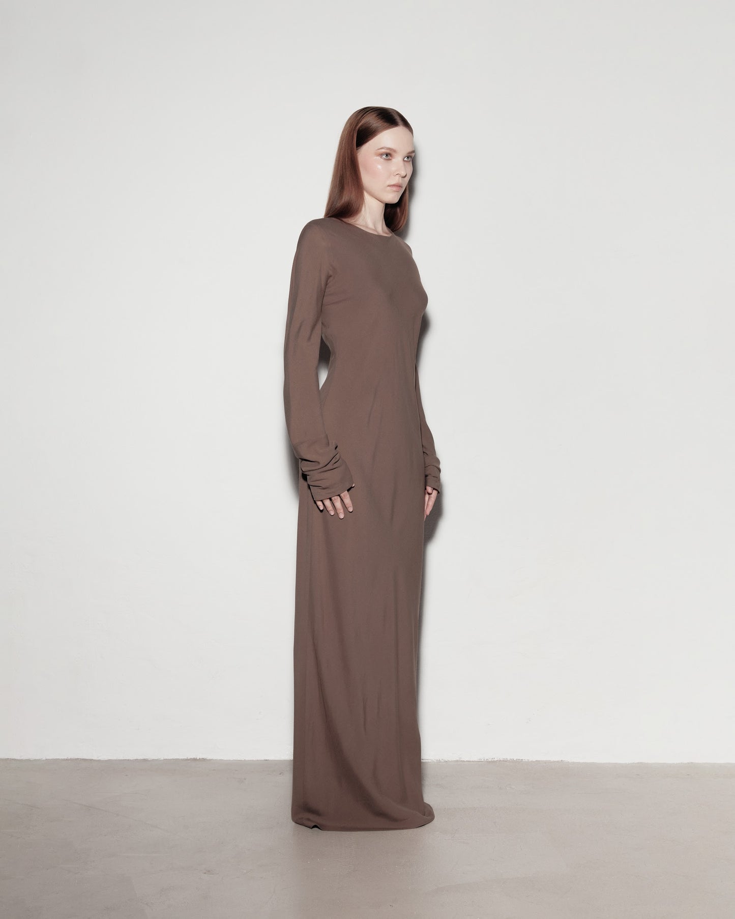 Long-sleeved dress. Brown