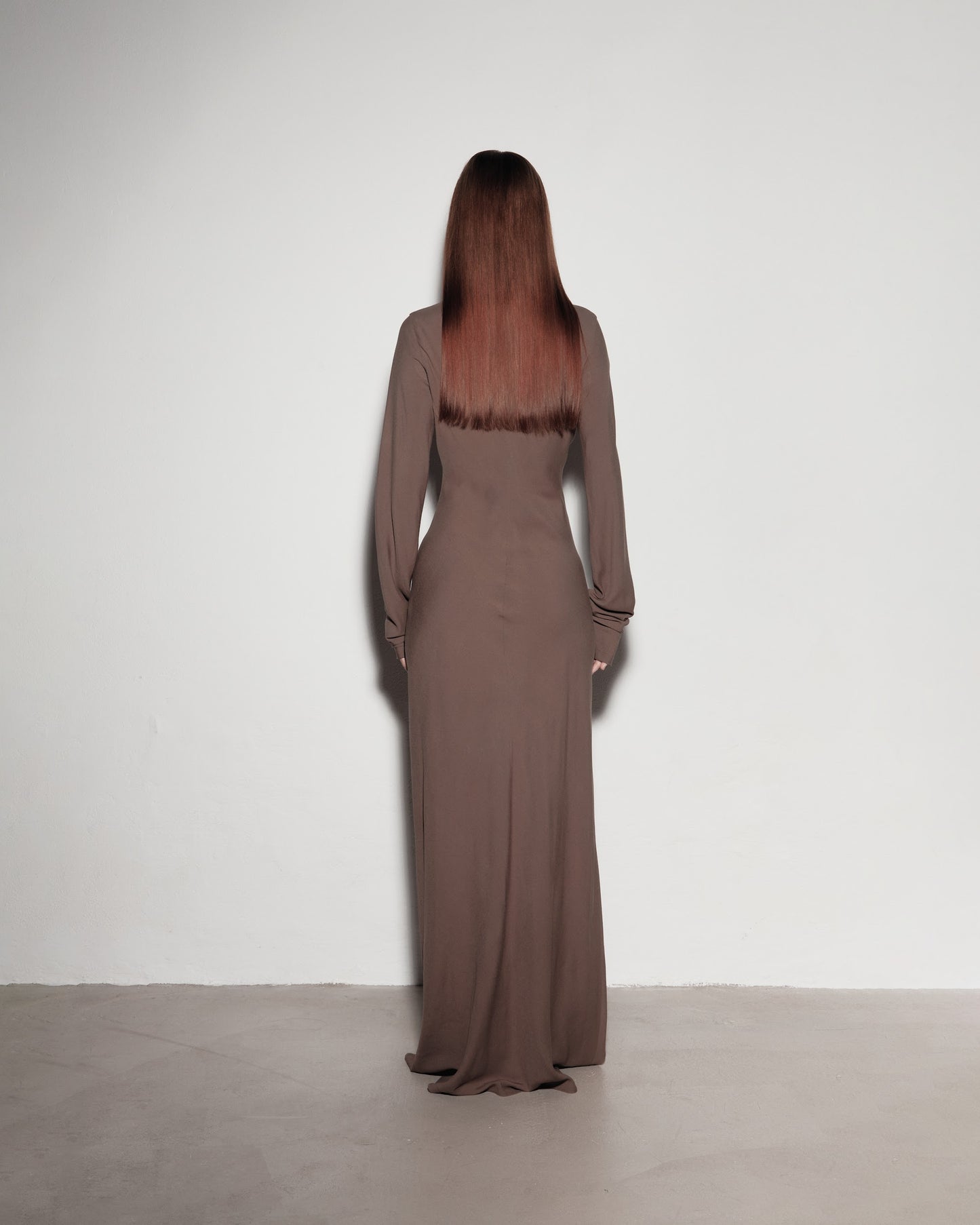 Long-sleeved dress. Brown