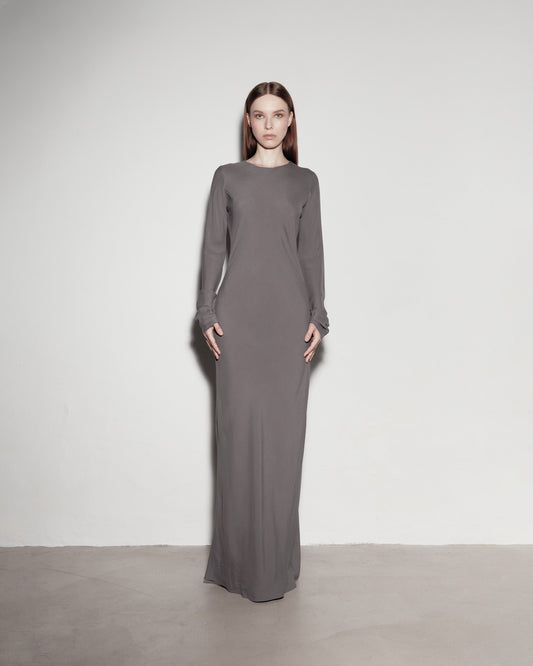 Long-sleeved dress. Gray