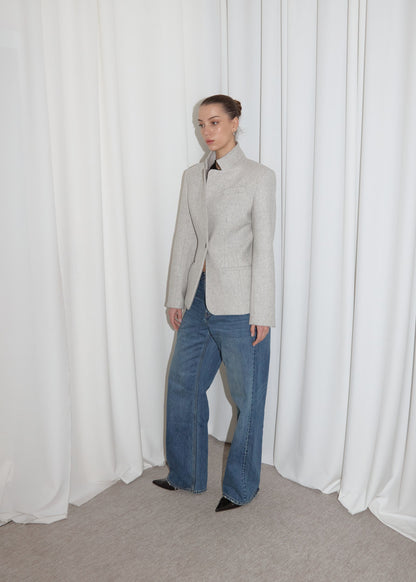 WOOL FITTED BLAZER.  GREY