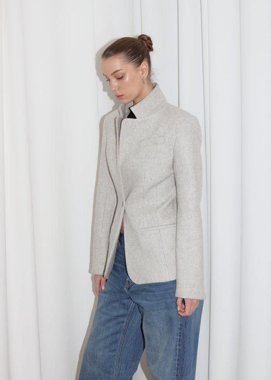 WOOL FITTED BLAZER.  GREY