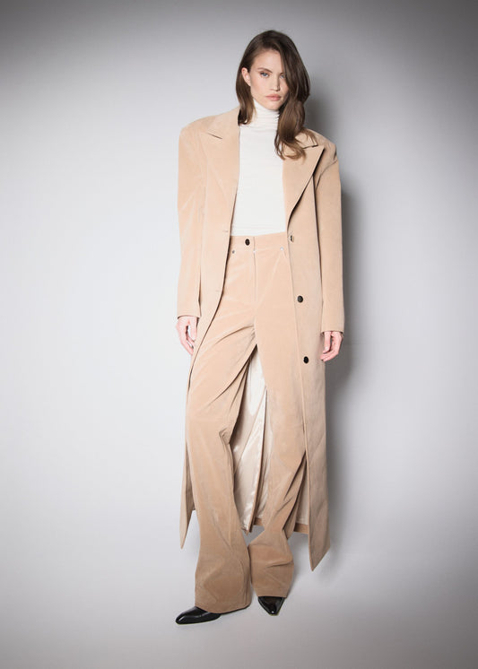 KENNEDY TRENCH. BEIGE VEGAN SUIDE
