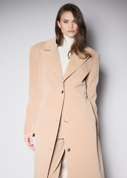 KENNEDY TRENCH. BEIGE VEGAN SUIDE