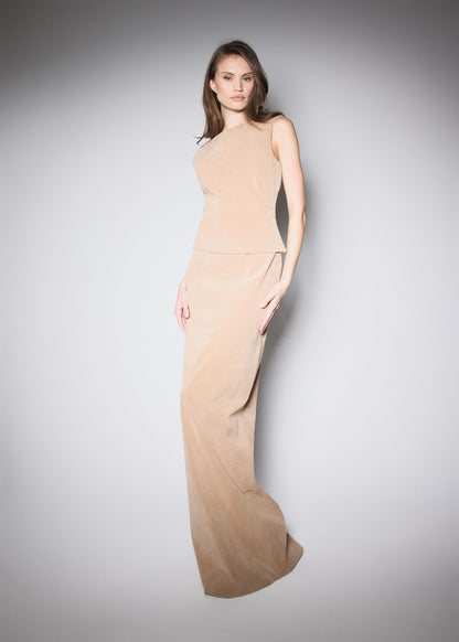 PRESS SKIRT. BEIGE VEGAN SUIDE