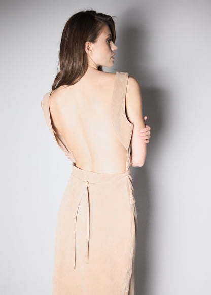 OPEN BACK TOP. BEIGE VEGAN SUIDE