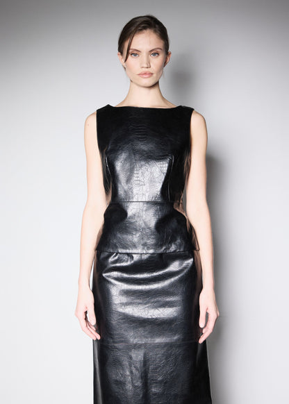 OPEN BACK TOP. BLACK PREMIUM VEGAN CROCO LEATHER