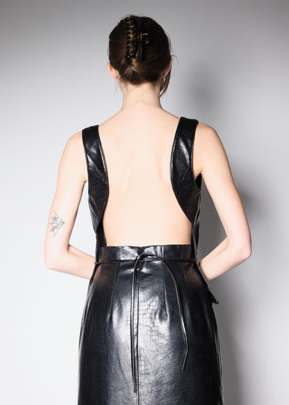 OPEN BACK TOP. BLACK PREMIUM VEGAN CROCO LEATHER