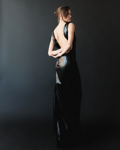 OPEN BACK TOP. BLACK PREMIUM VEGAN CROCO LEATHER