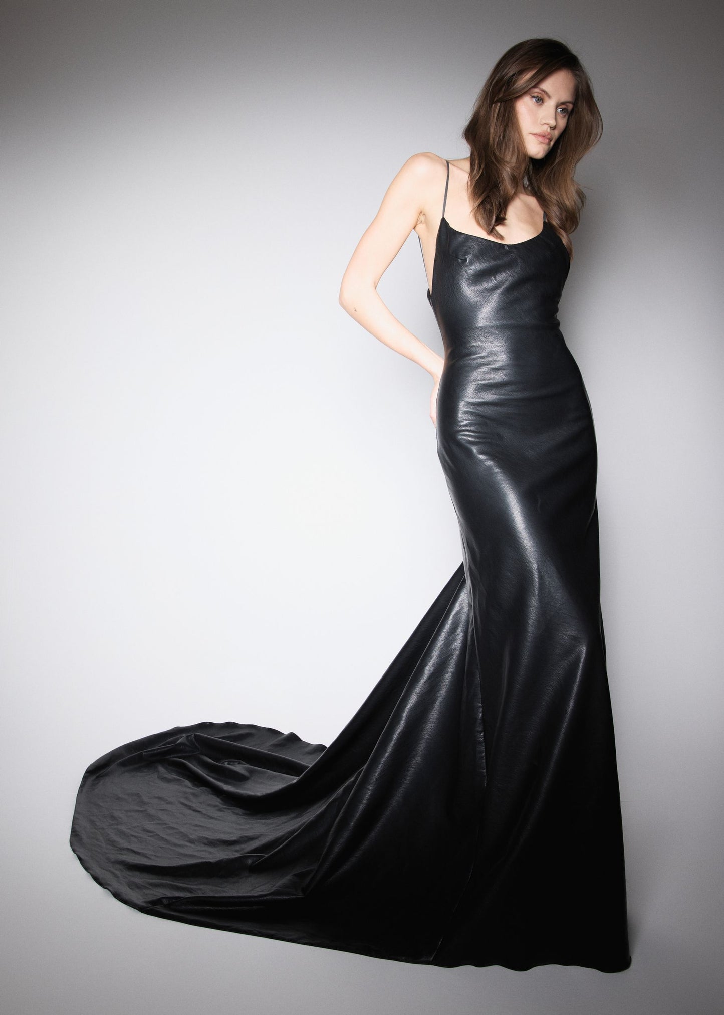 RED CARPET DRESS. VEGAN LEATHER