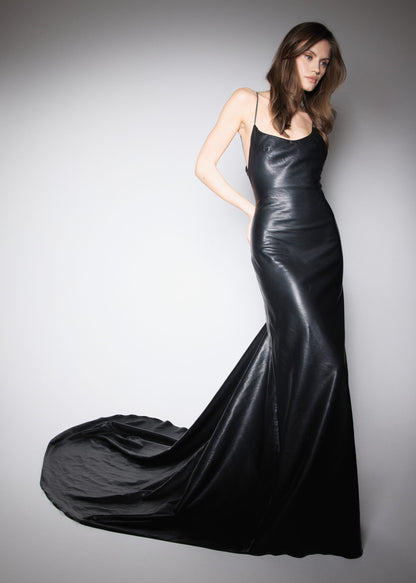 RED CARPET DRESS. VEGAN LEATHER