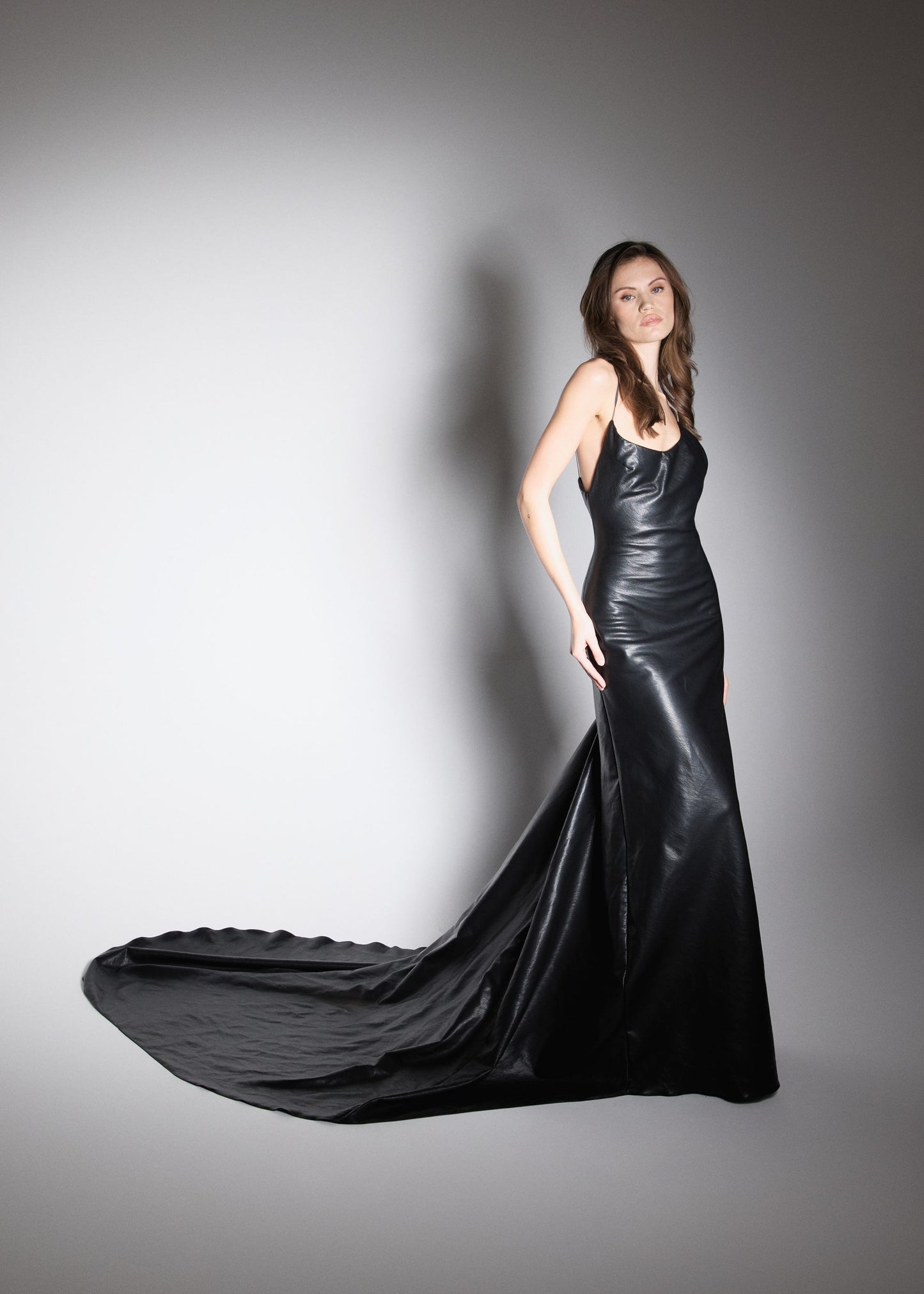 RED CARPET DRESS. VEGAN LEATHER