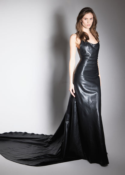 RED CARPET DRESS. VEGAN LEATHER