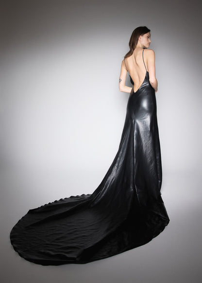 RED CARPET DRESS. VEGAN LEATHER