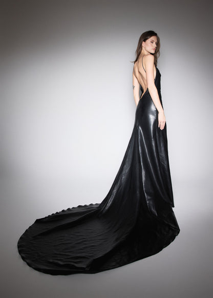 RED CARPET DRESS. VEGAN LEATHER