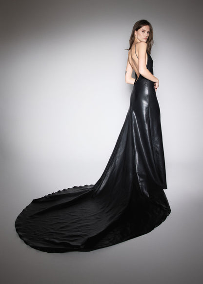 RED CARPET DRESS. VEGAN LEATHER