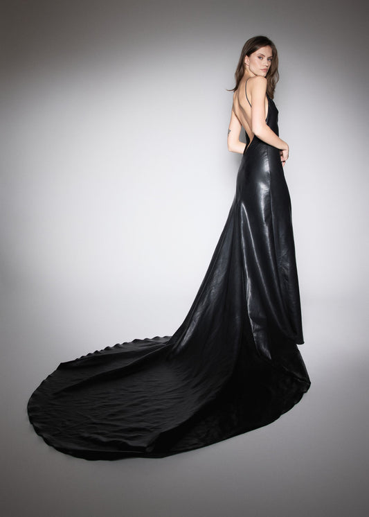 RED CARPET DRESS. VEGAN LEATHER