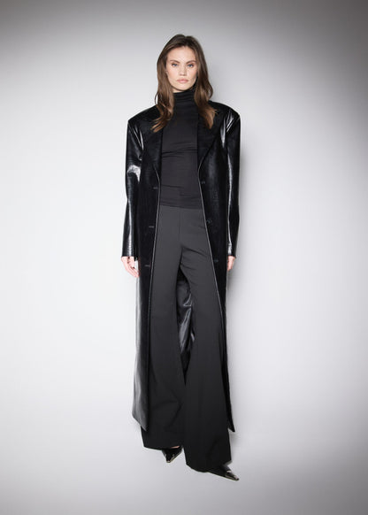 KENNEDY TRENCH. BLACK PREMIUM VEGAN CROCO LEATHER