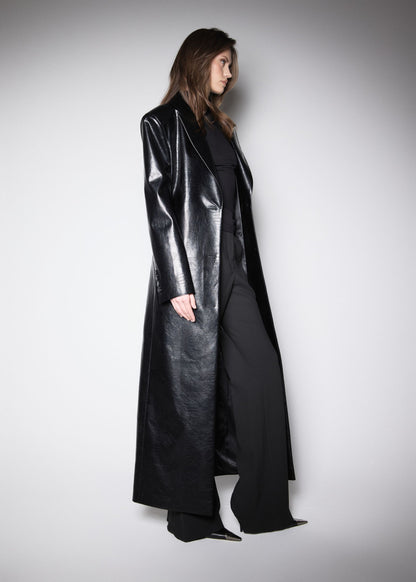 KENNEDY TRENCH. BLACK PREMIUM VEGAN CROCO LEATHER